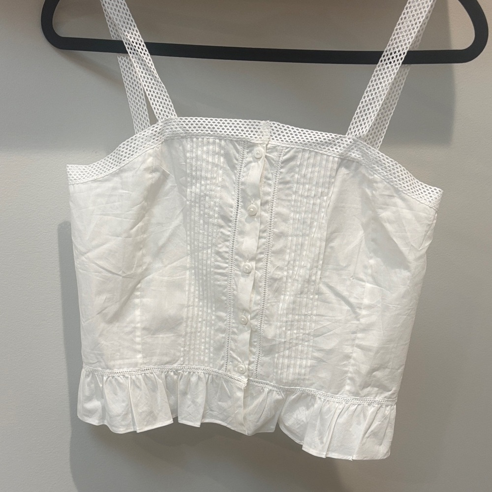 Alex Mill White Cotton Eyelet Ruffle Tank
